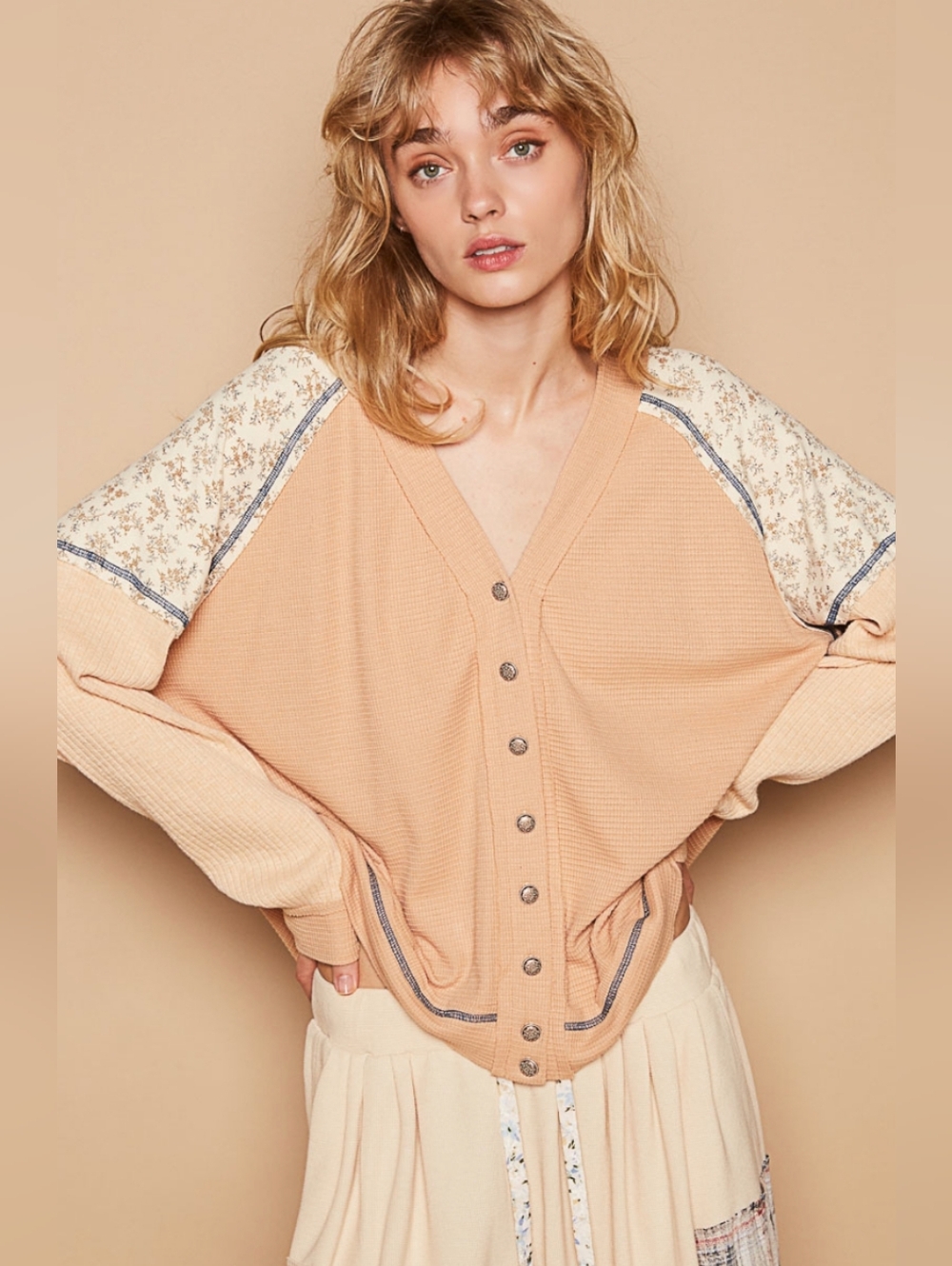 POL Moving Forward Ditsy Denim Sweater Top